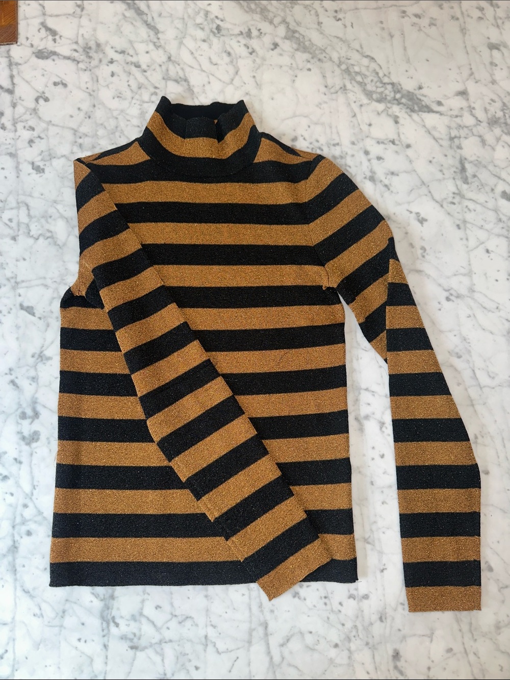 Alice + Olivia Black and Gold Striped Turtleneck Sweater